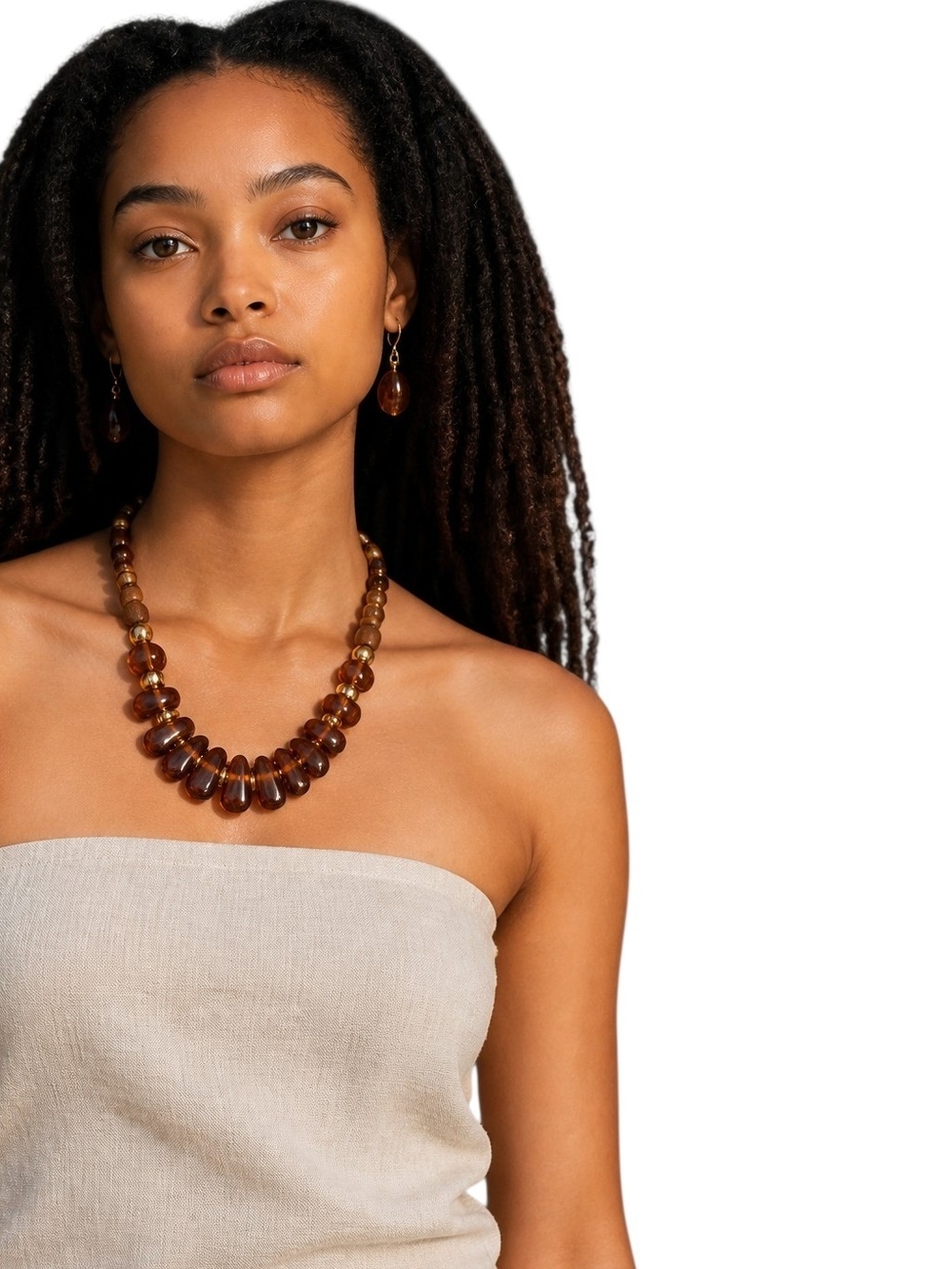 Brown Beaded Statement Necklace and Earrings Set - Women Jewelry